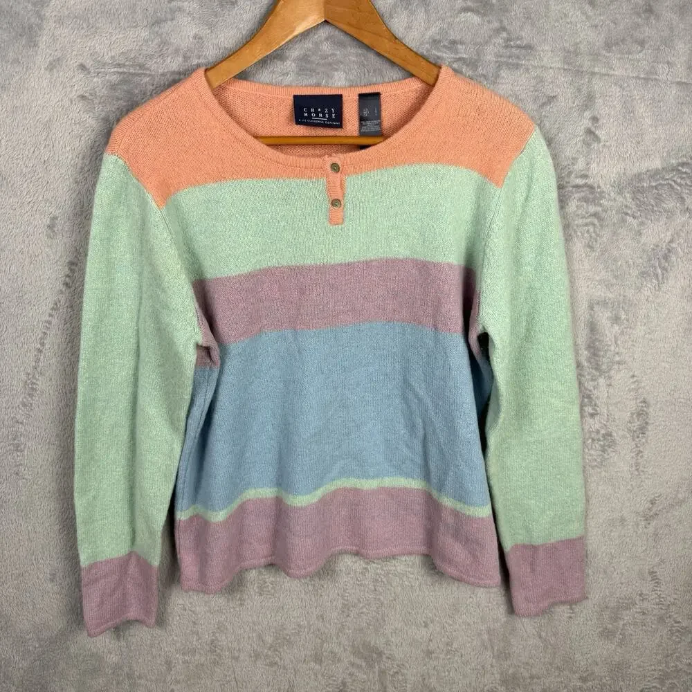 Crazy Horse By‎ Liz Claiborne Women’s Sweater L Y2K Lambs Wool Color Block